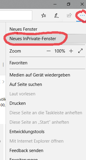 Edge neues InPrivate-Fenster