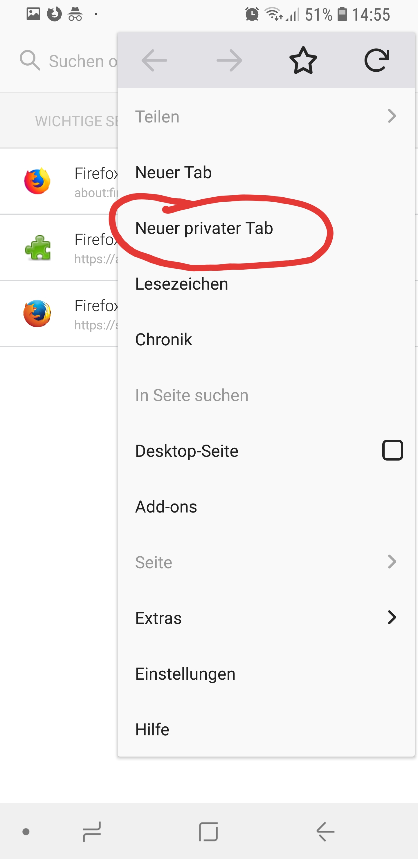 Firefox App privater Tab